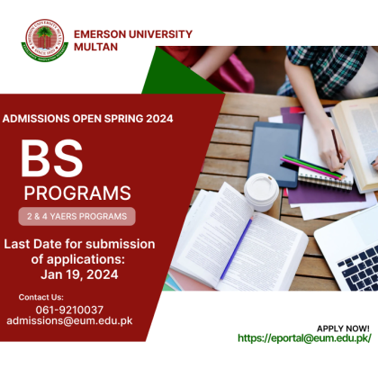 Admissions Open Spring 2024 in BS 4 Year and BS 2 Year Programs