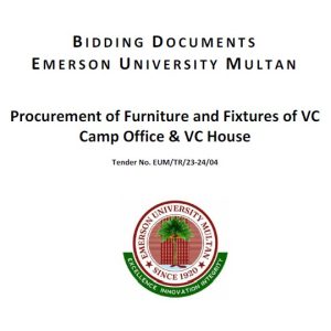 Tender No. EUM/TR/23-24/04 (Procurement of Furniture and Fixtures of VC Camp Office & VC House)