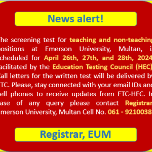 The screening test for teaching and non-teaching positions at Emerson University, Multan