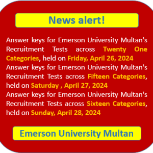Answer keys for Emerson University Multan’s Recruitment Tests across Fifty Two Categories