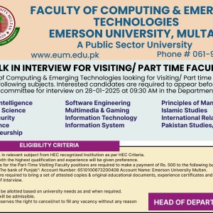 Walk in Interview for Visiting/ Part Time Faculty 2025