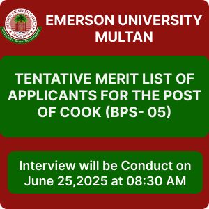 Tentative Merit List of Applicants for the Post of Cook (BPS- 05)