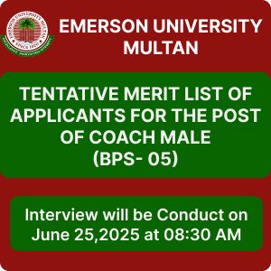 Tentative Merit List of Applicants for the Post of Coach Male (BPS- 05)
