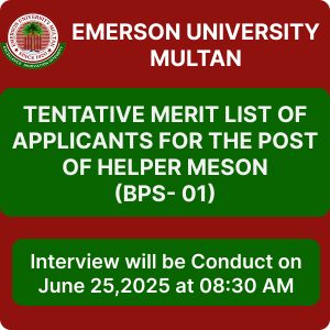 Tentative Merit List of Applicants for the Post of Helper Meson (BPS-01)
