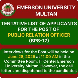 Tentative List of Applicants for the Post of Public Relation Officer (BPS-17)
