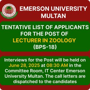 Tentative List of Applicants for the Post of Lecturer in Zoology (BPS-18)