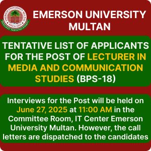 Tentative List of Applicants for the Post of Lecturer in Media and Communication Studies (BPS-18)