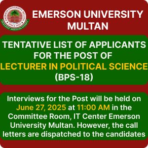 Tentative List of Applicants for the Post of Lecturer in Political Science (BPS-18)