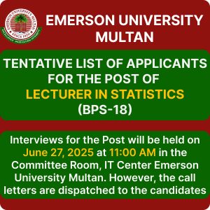Tentative List of Applicants for the Post of Lecturer in Statistics (BPS-18)