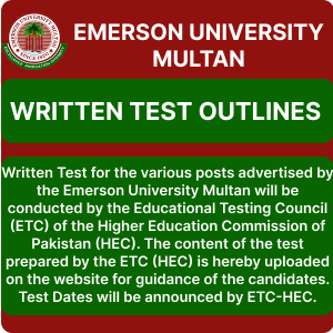 Written Test for the various posts advertised by the Emerson University Multan