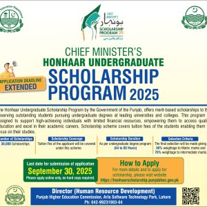 Chief Minister’s Honhaar Undergraduate Scholarship Program 2025