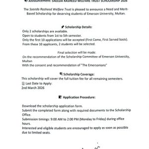 Saeeda Rasheed Welfare Trust Scholarship 2026