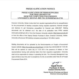 Prequalification of Firms/Supplies for Procurement of Desktop Computers for EUM | Ref. No. EUM/DDP&S/26-27/01